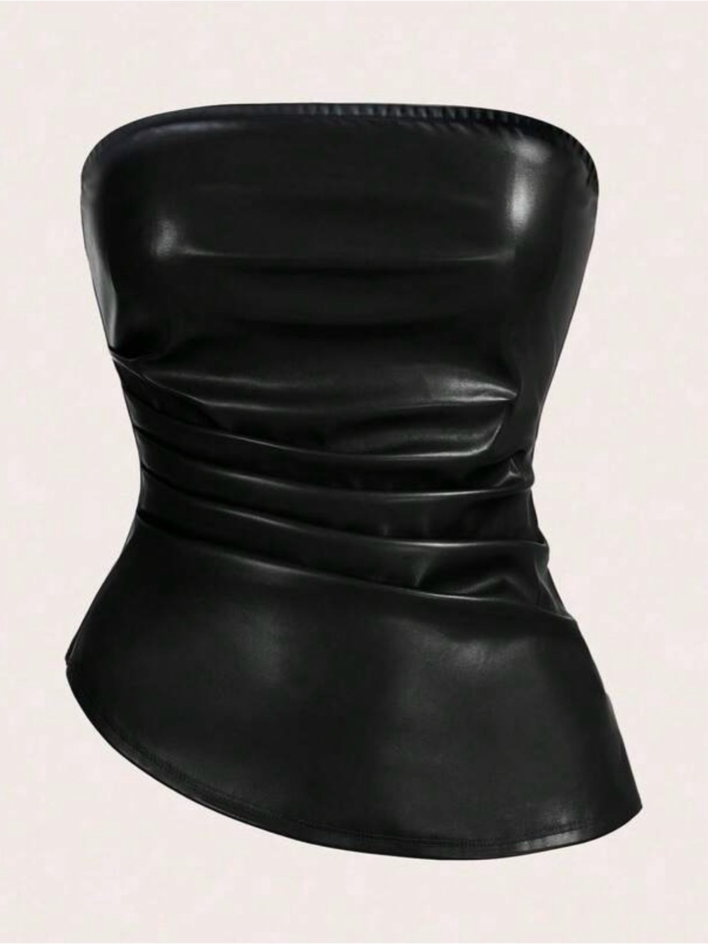 SHEIN Black Strapless Faux Leather Asymmetric Camisole